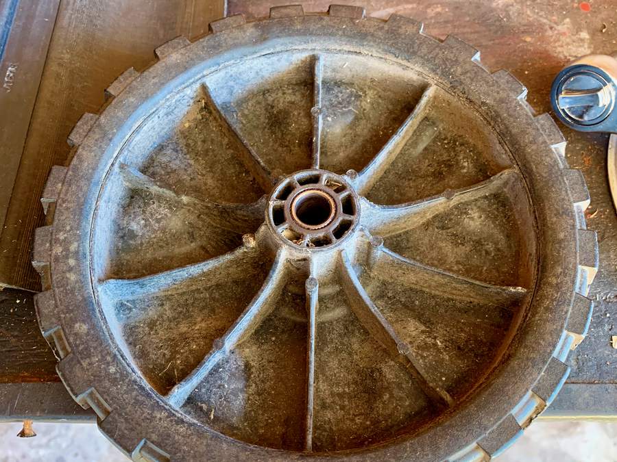 Inside of mower wheel.